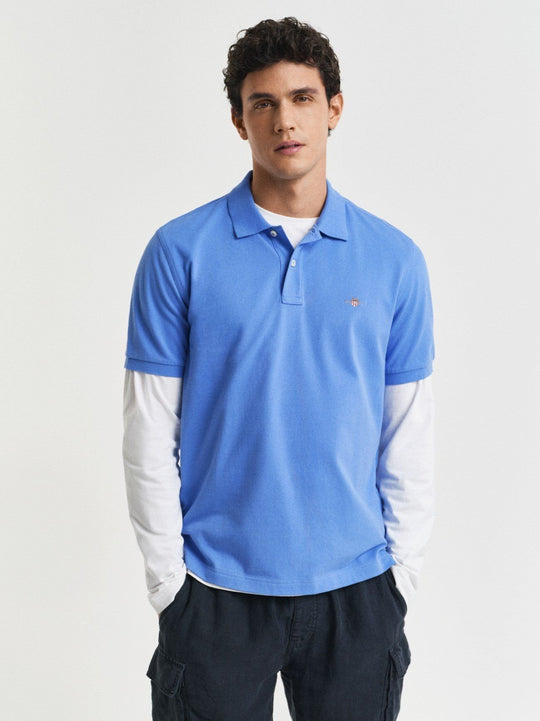 GANT Regular Fit Shield Piqué Polo Shirt, Perfect Blue