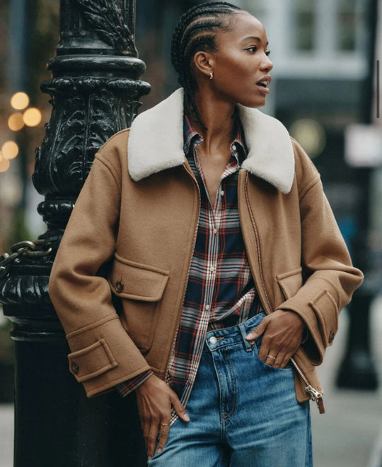 GANT Women's Wool Blend Flight Jacket, Roasted Walnut