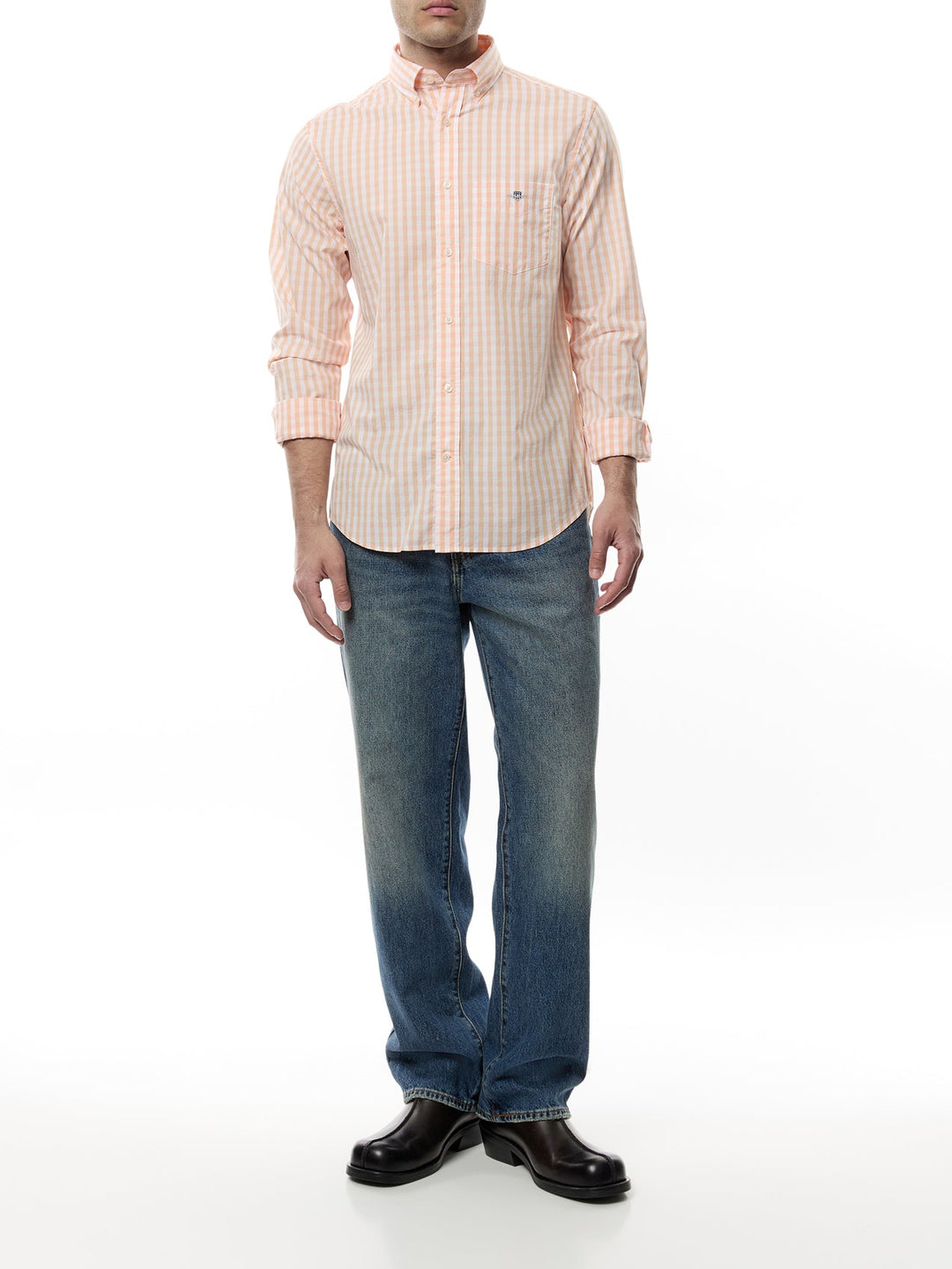 GANT Regular Classic Poplin Gingham Shirt, Peachy Orange