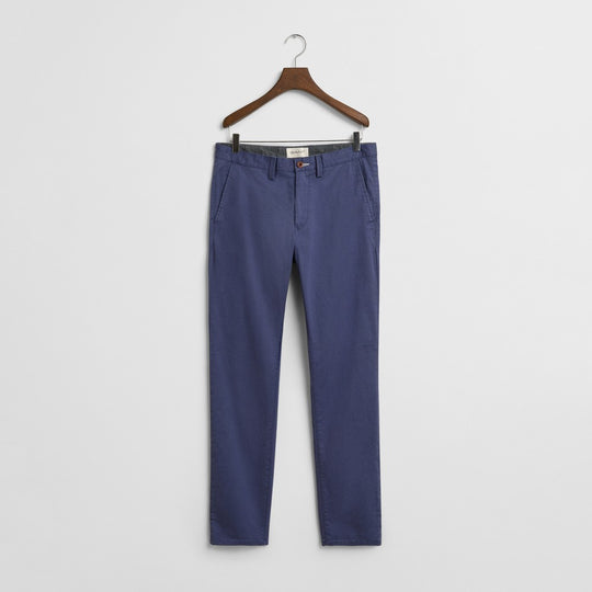 GANT Regular Fit Cotton and Navy Linen Trousers