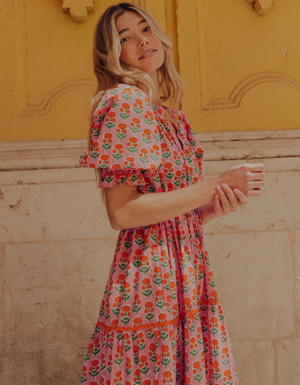 Pink City Prints, Marigold Buta Calypso Dress Hamilton Hatt Pink City Prints, Marigold Buta Calypso Dress Hamilton Hatt