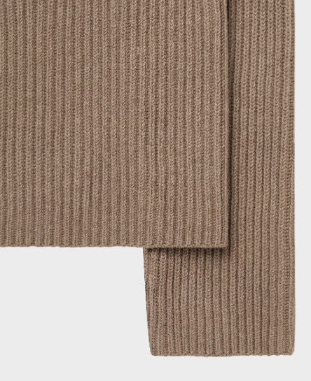 Cashmere Mix Ribbed High Neck Jumper Taupe