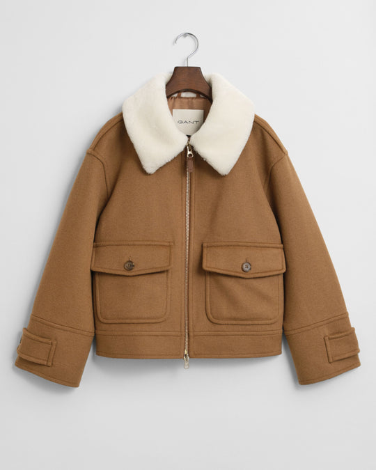 GANT Women's Wool Blend Flight Jacket, Roasted Walnut