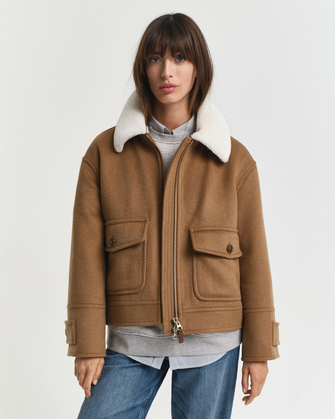 GANT Women's Wool Blend Flight Jacket, Roasted Walnut