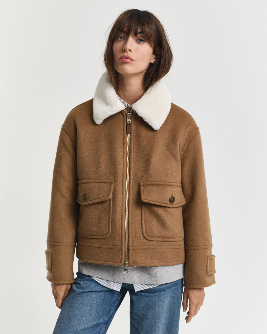 GANT Women's Wool Blend Flight Jacket, Roasted Walnut