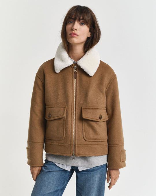 GANT Women's Wool Blend Flight Jacket, Roasted Walnut