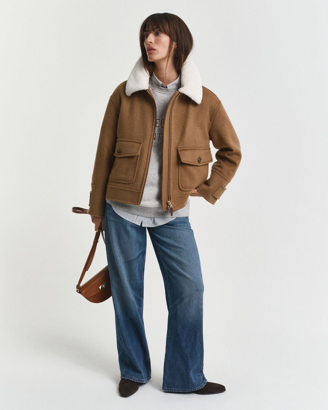 GANT Women's Wool Blend Flight Jacket, Roasted Walnut