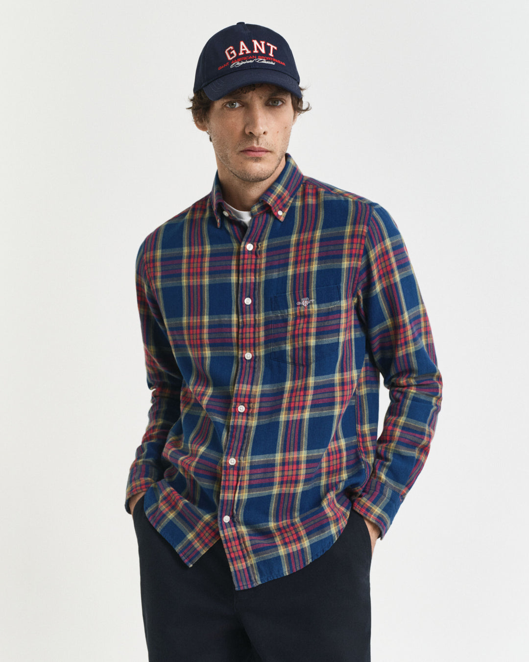 GANT Men's Regular Fit Checked Indigo Twill Shirt, Indigo