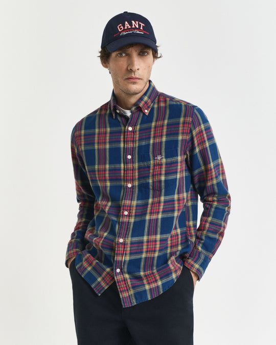 GANT Men's Regular Fit Checked Indigo Twill Shirt, Indigo