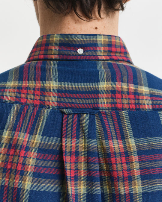 GANT Men's Regular Fit Checked Indigo Twill Shirt, Indigo