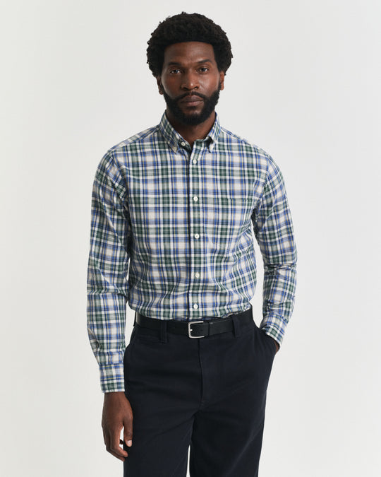 GANT Men's Regular Fit Checked Archive Poplin Shirt, Forest Green