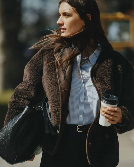 GANT Women's Faux Shearling Jacket, Deep Brown