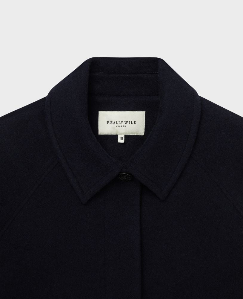 Belted Wool Blend Coat Navy