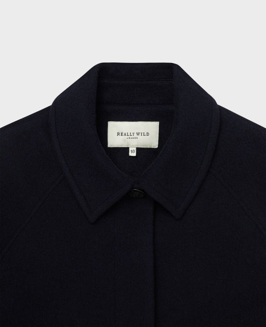 Belted Wool Blend Coat Navy