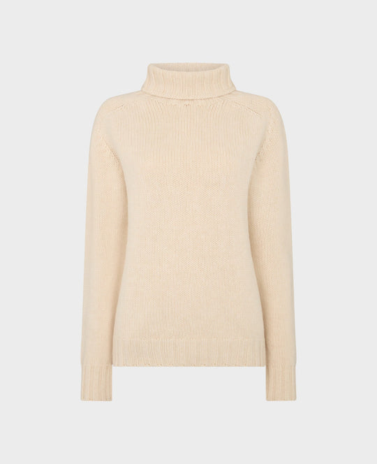 Chunky Knit Roll Neck Wool Jumper Almond