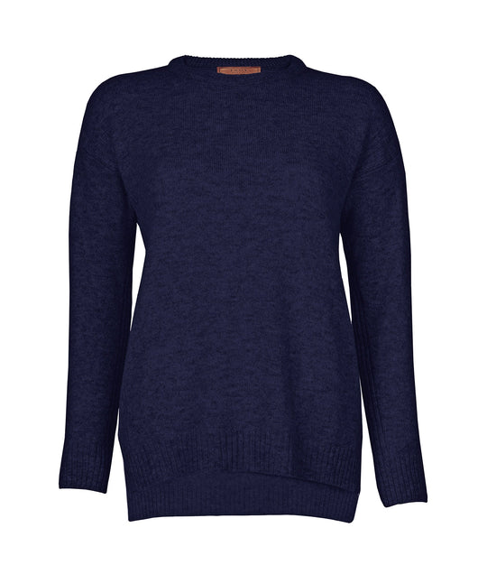 A luxuriously soft British-spun lambswool jumper has a relaxed fit, drop shoulder ribbed detail and features a mix of dyed and undyed yarn, bringing out a beautiful marled effect.